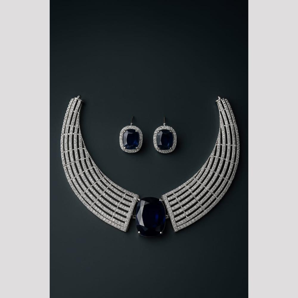 FS Collection Silver Plated Sparkling American Diamond Necklace Set