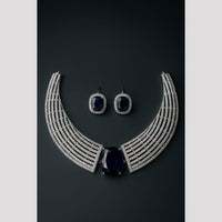 FS Collection Silver Plated Sparkling American Diamond Necklace Set