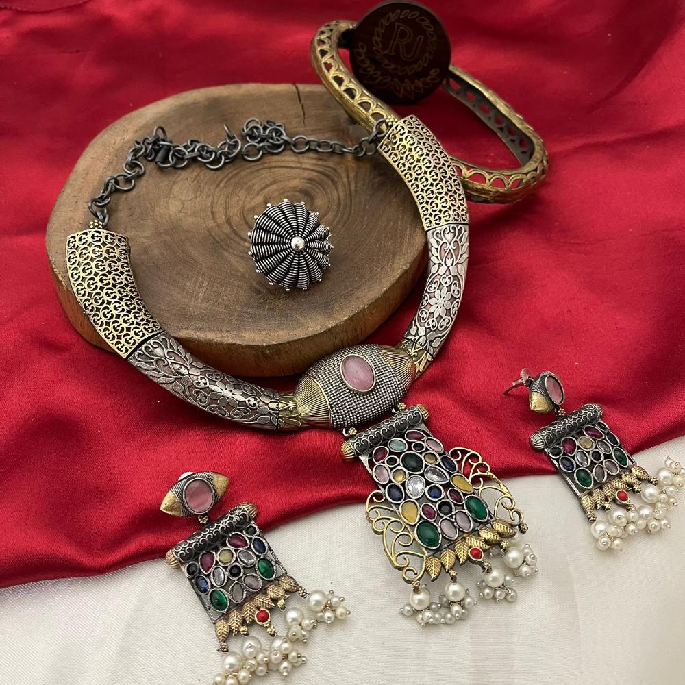FS Collection 2 Tone Pota Stone Necklace Set