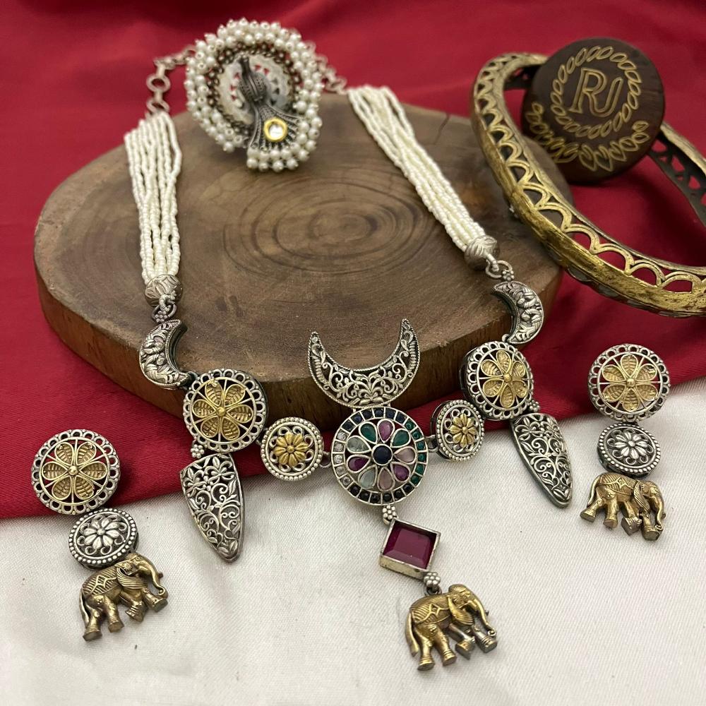 FS Collection 2 Tone Pota Stone Necklace Set