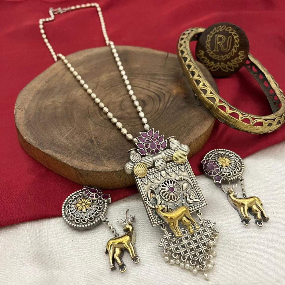 FS Collection 2 Tone Pota And Pearl Long Necklace Set