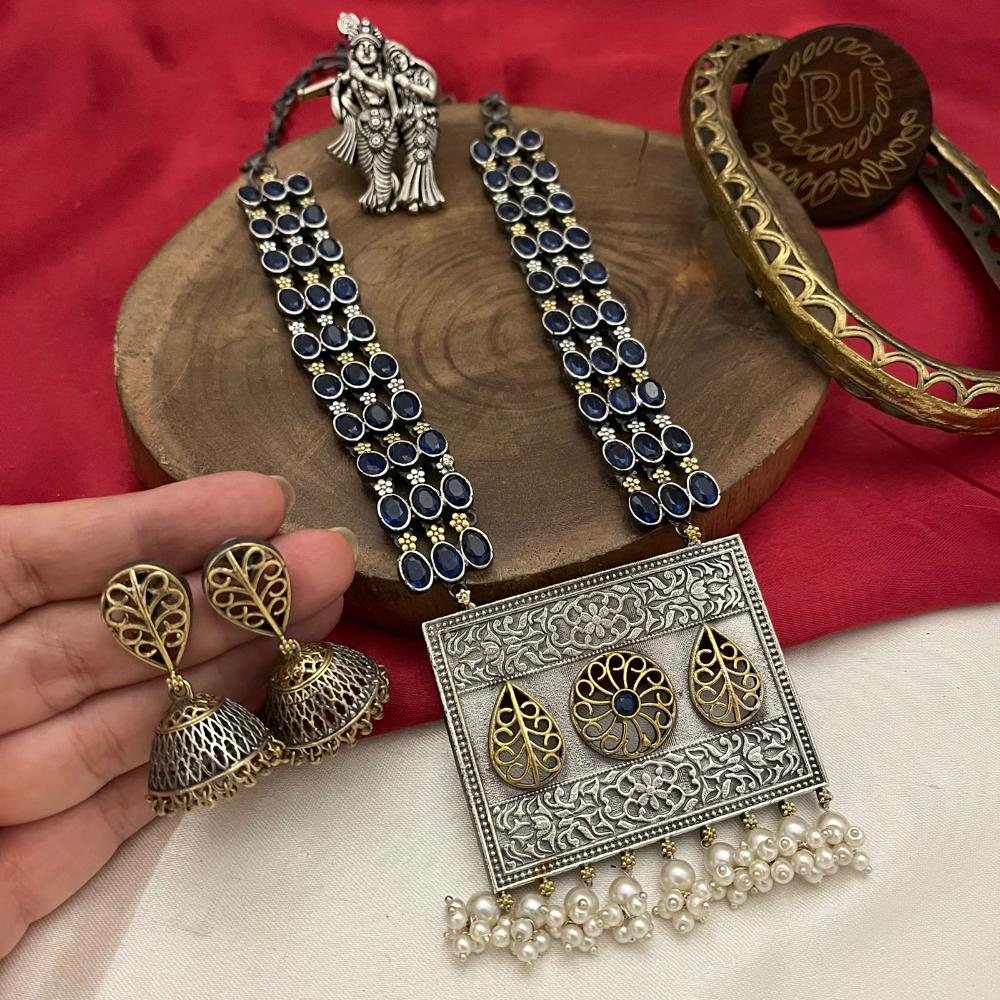 FS Collection 2 Tone Pota And Pearl Long Necklace Set