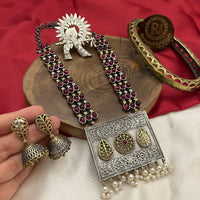 FS Collection 2 Tone Pota And Pearl Long Necklace Set