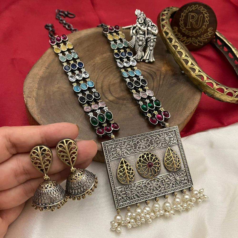 FS Collection 2 Tone Pota And Pearl Long Necklace Set