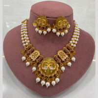 FS Collection Peacock Motif Pearl Beads and Intricate Filigree Design Necklace Set 