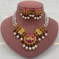 FS Collection Peacock Motif Pearl Beads and Intricate Filigree Design Necklace Set