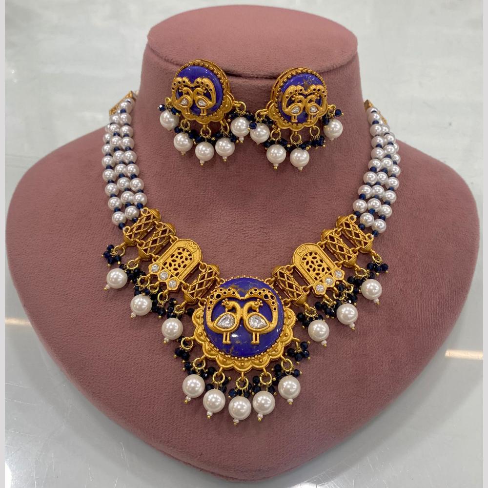 FS Collection Peacock Motif Pearl Beads and Intricate Filigree Design Necklace Set