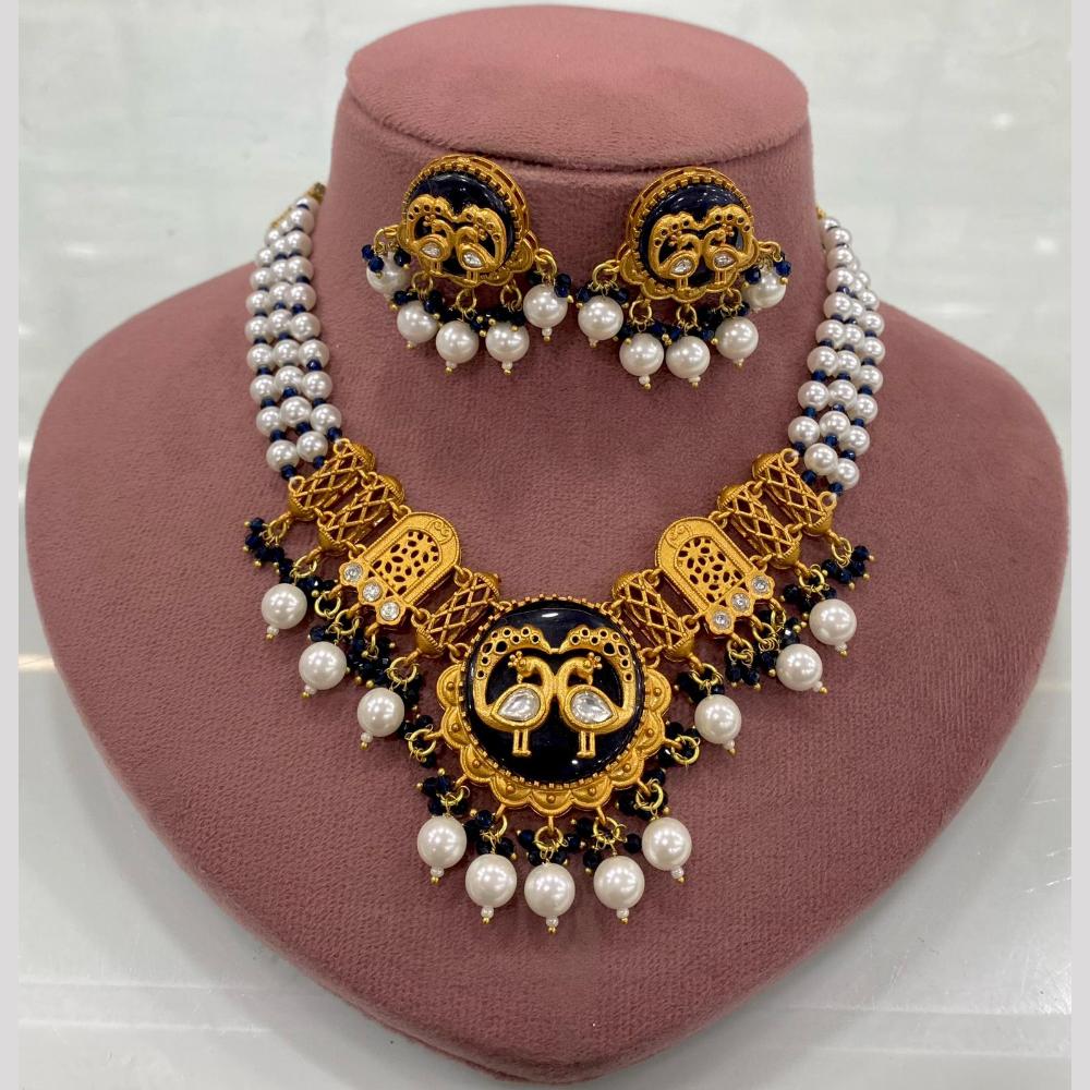 FS Collection Peacock Motif Pearl Beads and Intricate Filigree Design Necklace Set