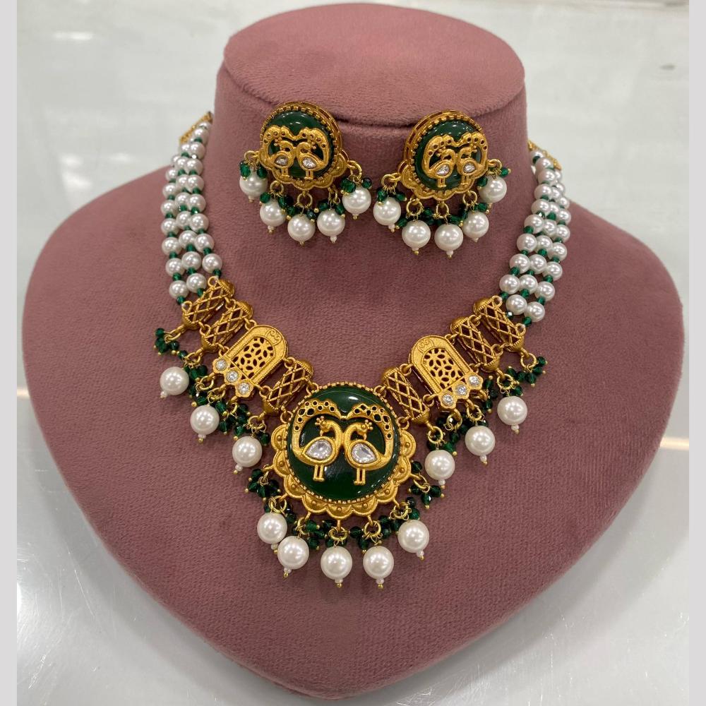 FS Collection Peacock Motif Pearl Beads and Intricate Filigree Design Necklace Set
