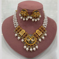 FS Collection Peacock Motif Pearl Beads and Intricate Filigree Design Necklace Set