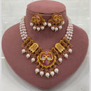 FS Collection Peacock Motif Pearl Beads and Intricate Filigree Design Necklace Set