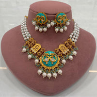 FS Collection Peacock Motif Pearl Beads and Intricate Filigree Design Necklace Set