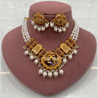 FS Collection Peacock Motif Pearl Beads and Intricate Filigree Design Necklace Set