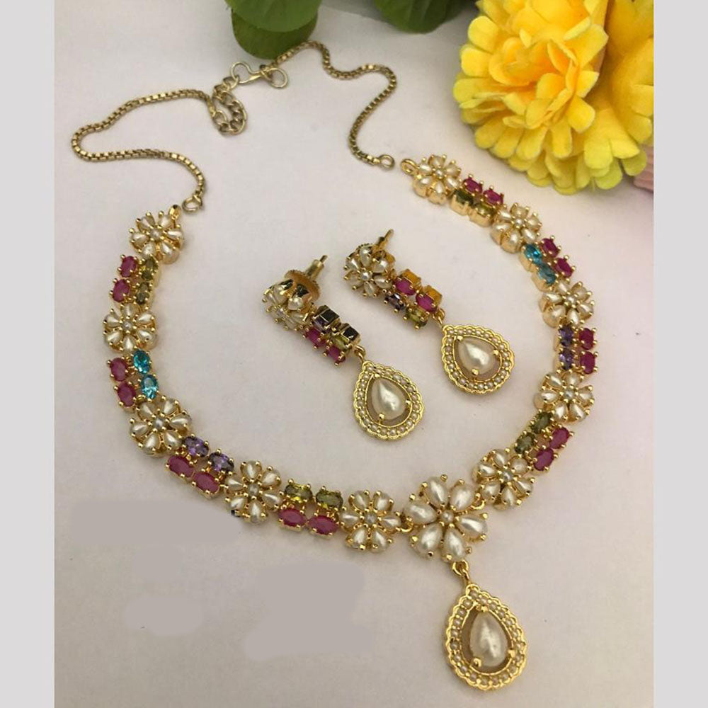 FS Collection Designer Crystal Stone And Pearl Parties & Festive Wear Necklace Set