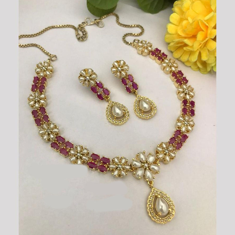 FS Collection Designer Crystal Stone And Pearl Parties & Festive Wear Necklace Set