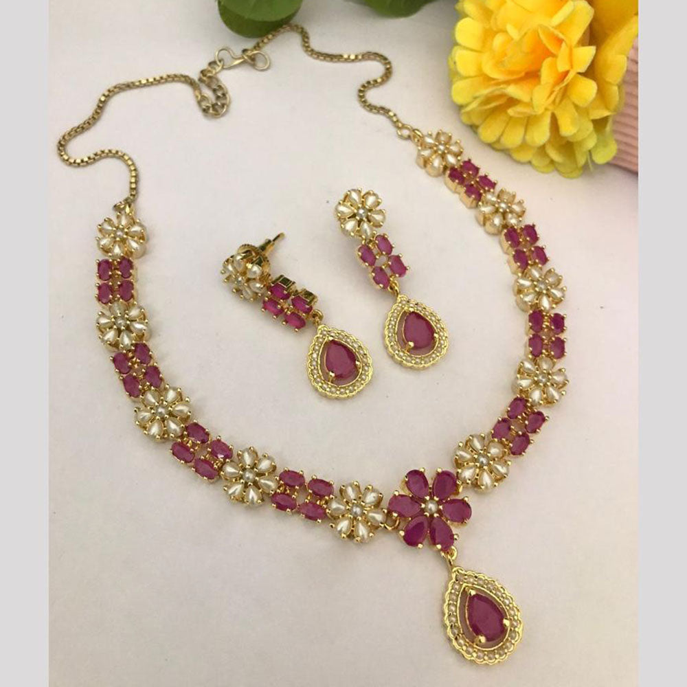 FS Collection Designer Crystal Stone And Pearl Parties & Festive Wear Necklace Set