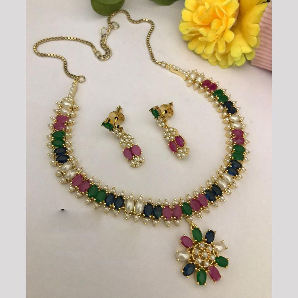 FS Collection Designer Crystal Stone And Pearl Parties & Festive Wear Necklace Set