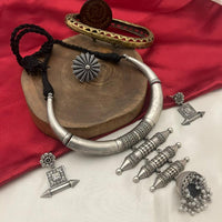 FS Collection Modern Ethnic Goals Oxidised Plated Pearl Necklace Set 
