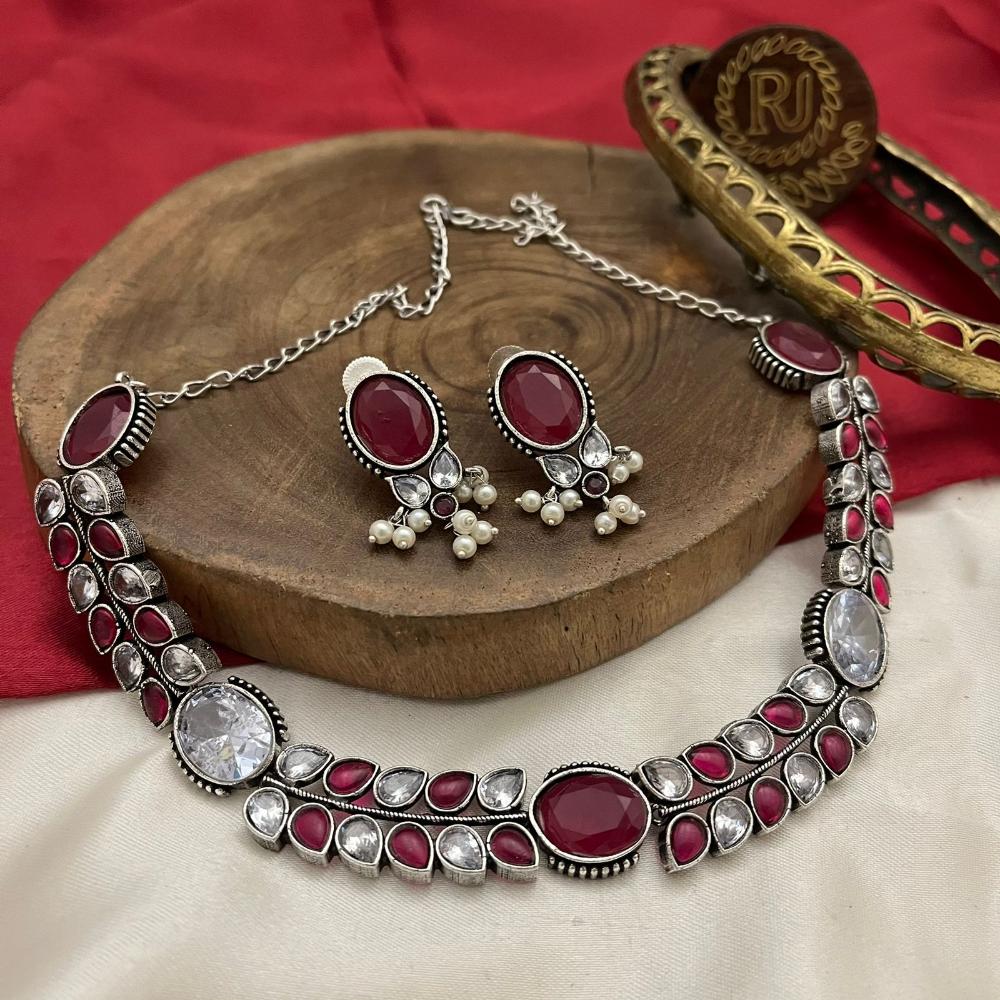 FS Collection Dual-Element Oxidised Plated Pota Stone Necklace Set