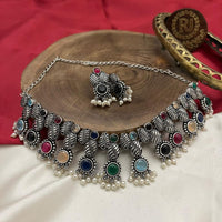 FS Collection Oxidised Plated Colorful Pota Stone Necklace Set 