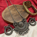 FS Collection Modern Fusion Oxidised Plated Pota Stone Long Necklace Set