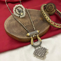 FS Collection 2 Tone Plated Pearl Luxurious Modern Fusion Jewelry Long Necklace 