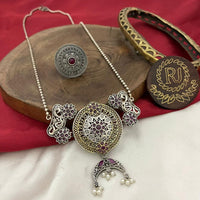FS Collection Oxidised Plated Modern Fusion Pota And Pearl Long Necklace 