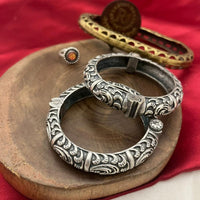 FS Collection Oxidised Plated Designer Tribal Bangle Set with Easy Fit Screw Lock