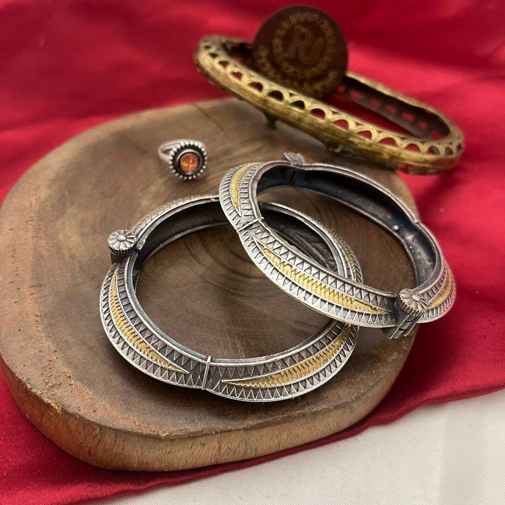 FS Collection 2 Tone Plated Openable Bangle Set