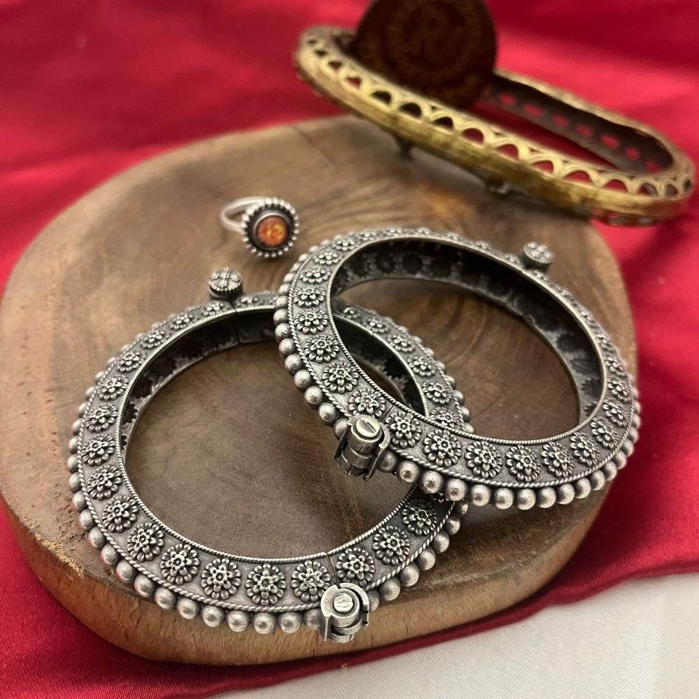 FS Collection Oxidised Plated Openable Bangle Set