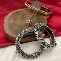 FS Collection Designer Oxidised Plated Pota Stone Openable Bangle Set 