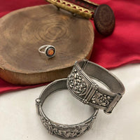 FS Collection Oxidised Plated Designer Tribal Bangle Set with Easy Fit Screw Lock