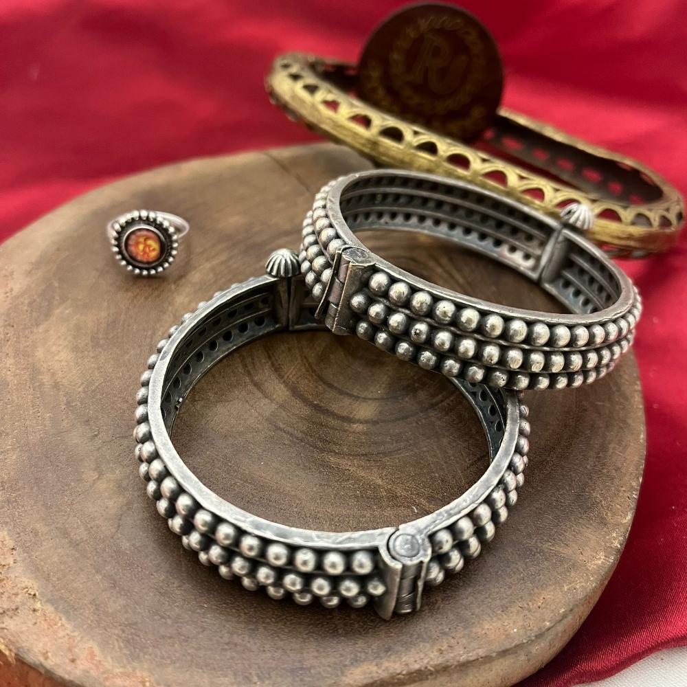 FS Collection Oxidised Plated Designer Tribal Bangle Set with Easy Fit Screw Lock