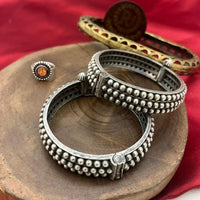 FS Collection Oxidised Plated Designer Tribal Bangle Set with Easy Fit Screw Lock