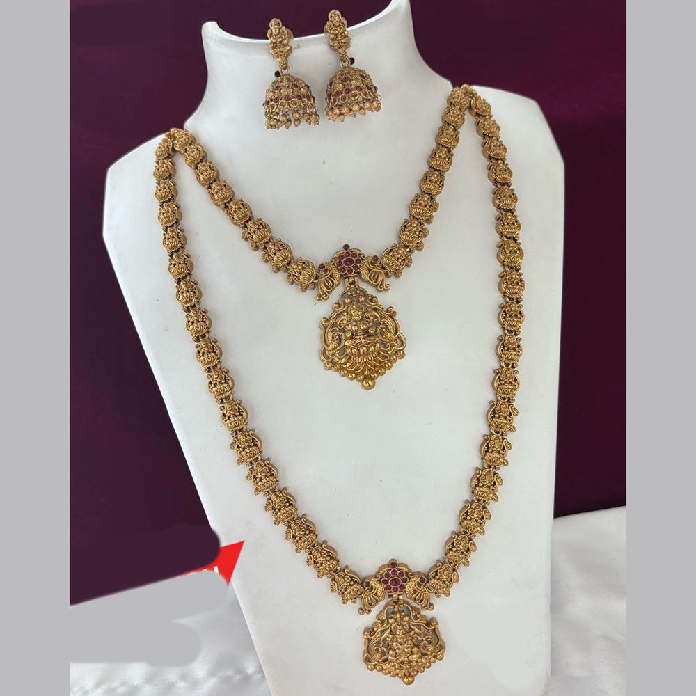 FS Collection Designer Pota And Pearl Double Layered Temple Necklace Set
