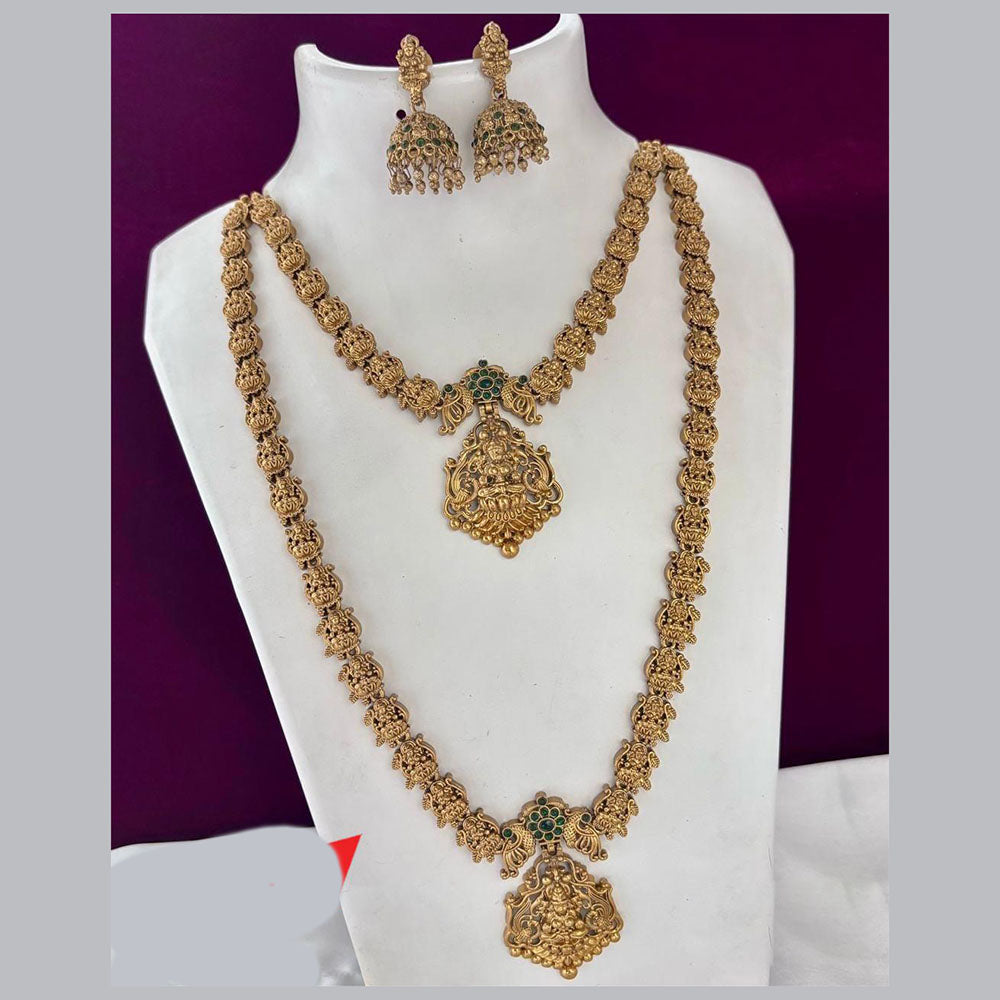 FS Collection Designer Pota And Pearl Double Layered Temple Necklace Set