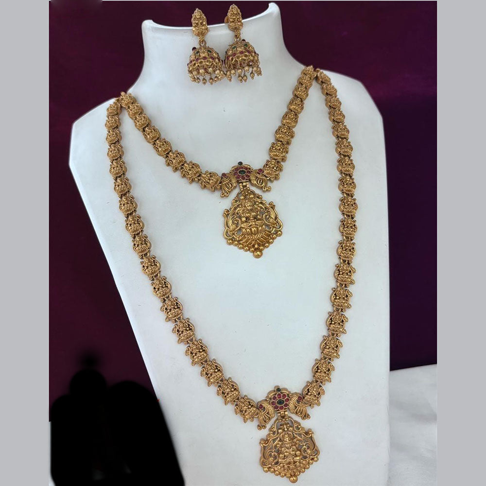 FS Collection Designer Pota And Pearl Double Layered Temple Necklace Set
