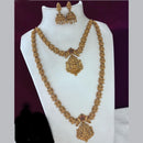 FS Collection Designer Pota And Pearl Double Layered Temple Necklace Set