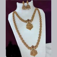 FS Collection Designer Pota And Pearl Double Layered Temple Necklace Set
