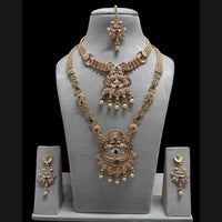FS Collection Royal Sparkling Pota Stones And Meenakari Double Necklace Set
