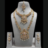 FS Collection Royal Sparkling Pota Stones And Meenakari Double Necklace Set