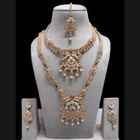 FS Collection Royal Sparkling Pota Stones And Meenakari Double Necklace Set