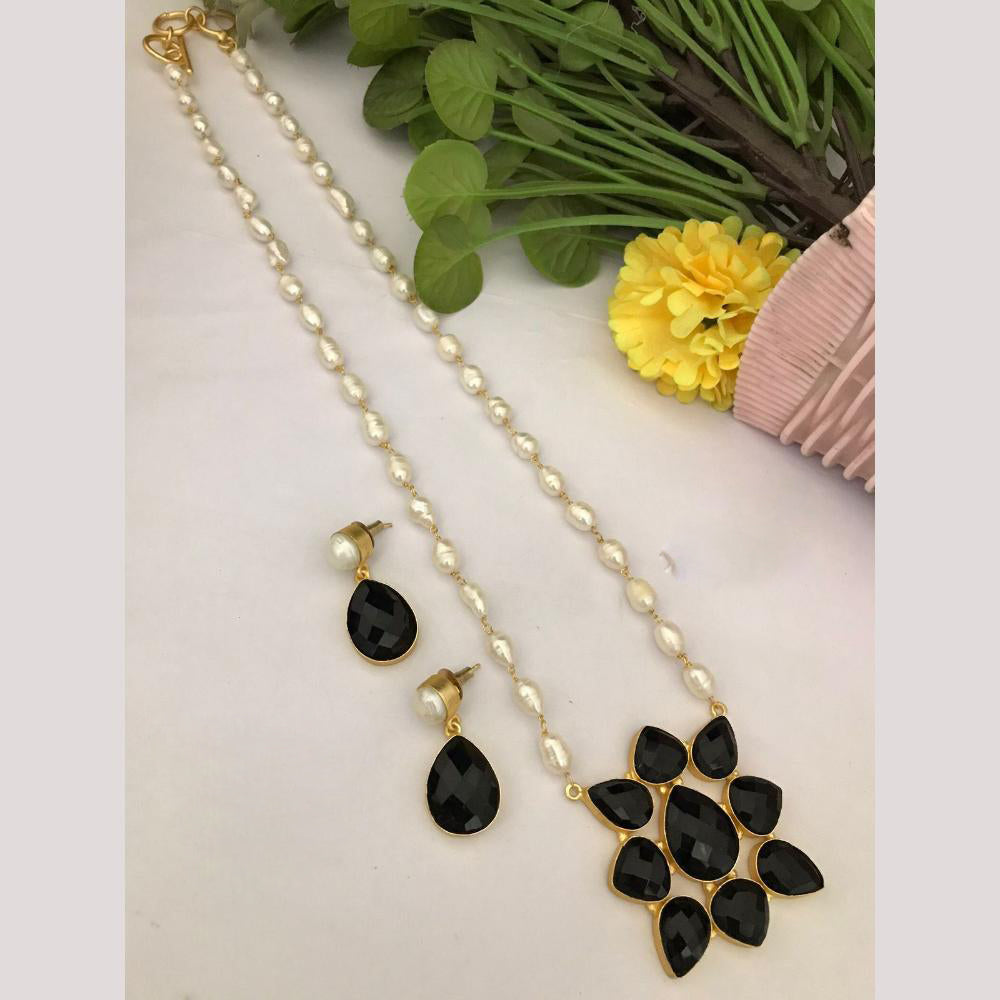 FS Collection Timeless Beauty Crystal Stone And Pearls Long Necklace Set