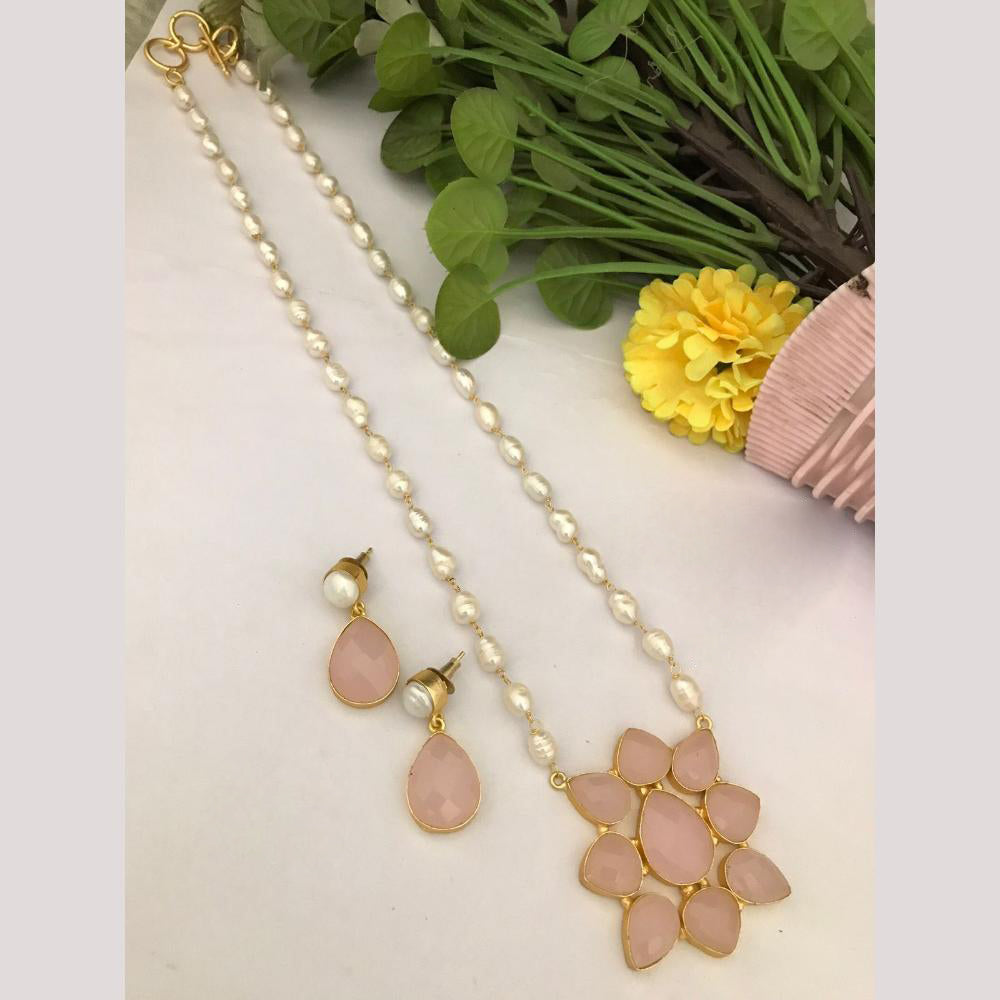FS Collection Timeless Beauty Crystal Stone And Pearls Long Necklace Set