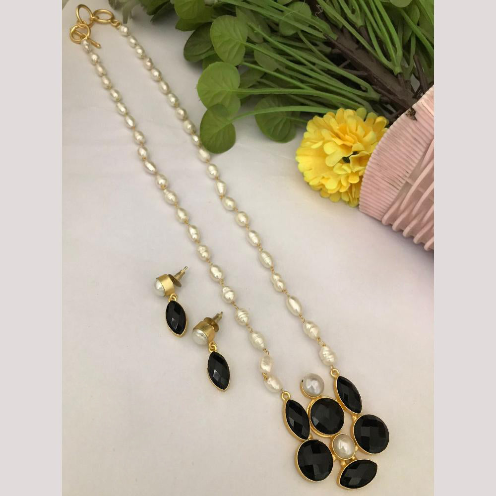 FS Collection Timeless Beauty Crystal Stone And Pearls Long Necklace Set