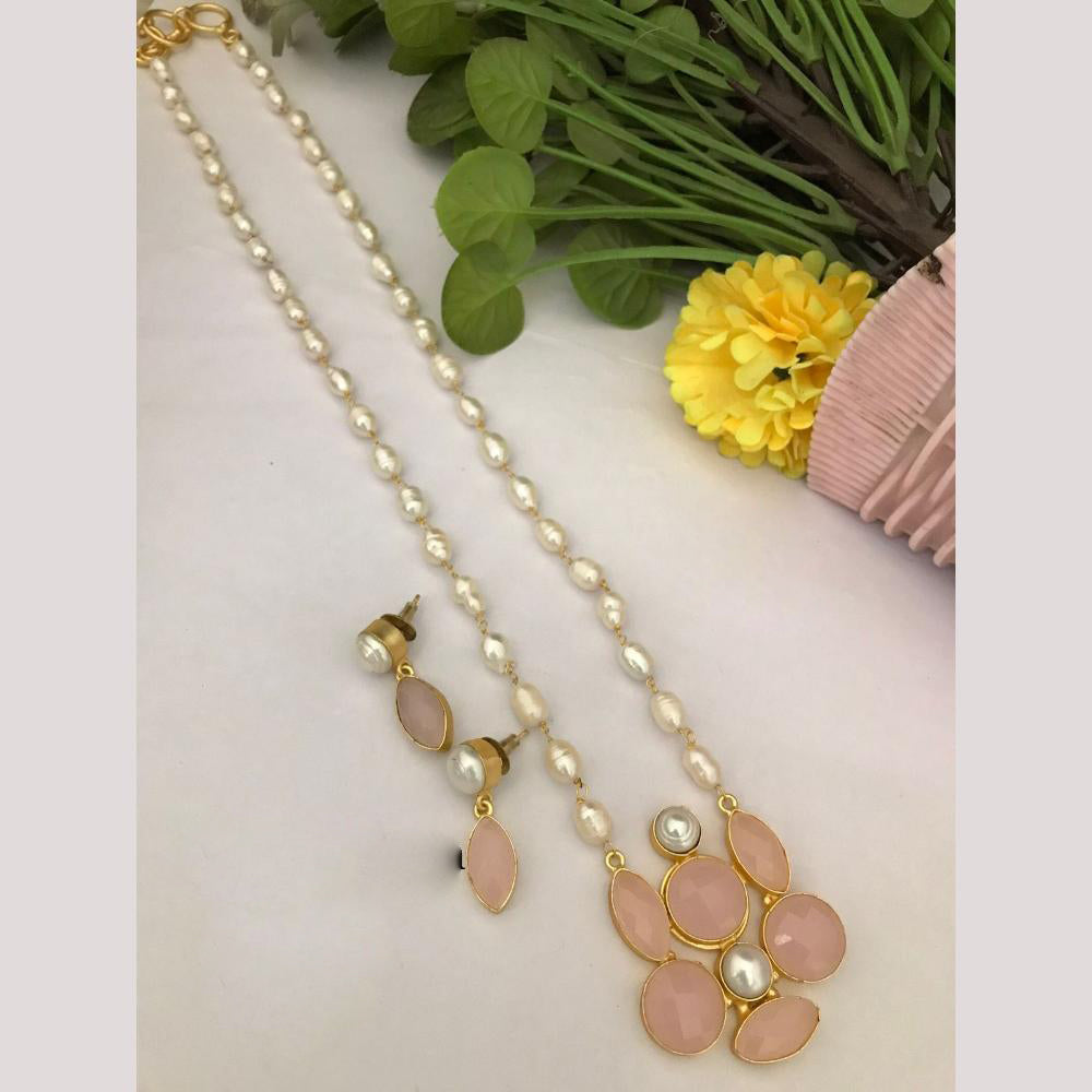 FS Collection Timeless Beauty Crystal Stone And Pearls Long Necklace Set