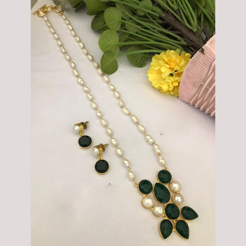 FS Collection Timeless Beauty Crystal Stone And Pearls Long Necklace Set