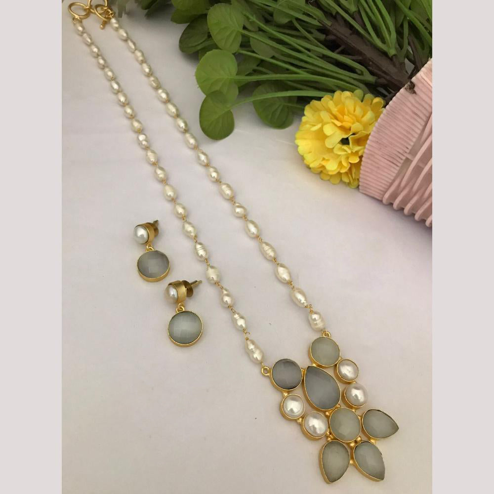 FS Collection Timeless Beauty Crystal Stone And Pearls Long Necklace Set