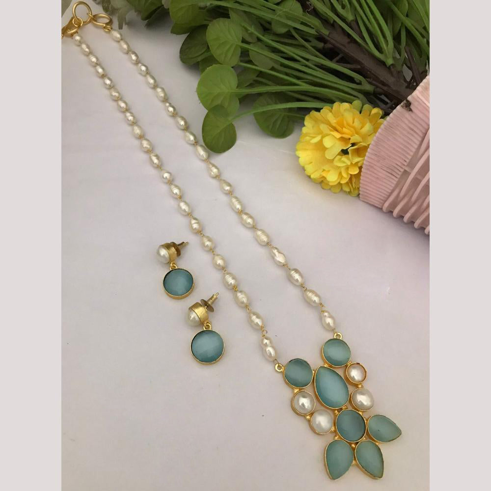 FS Collection Timeless Beauty Crystal Stone And Pearls Long Necklace Set