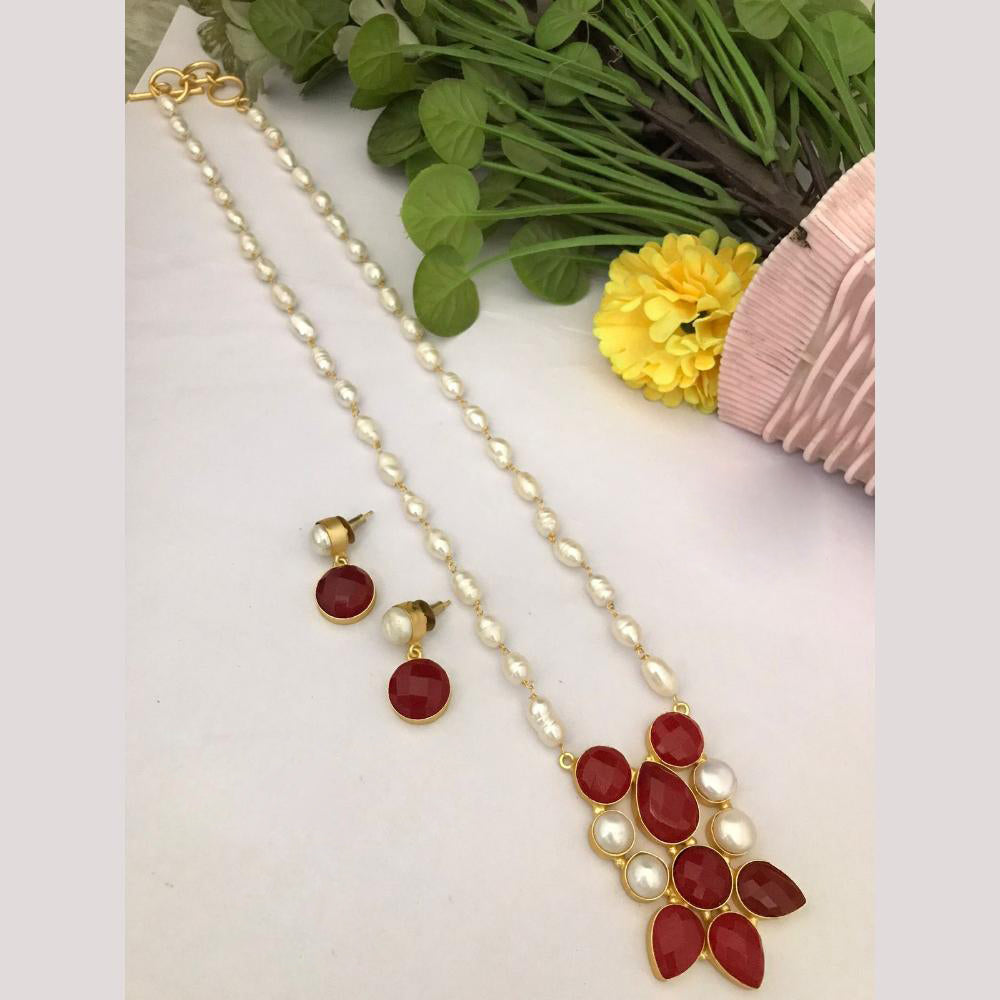 FS Collection Timeless Beauty Crystal Stone And Pearls Long Necklace Set